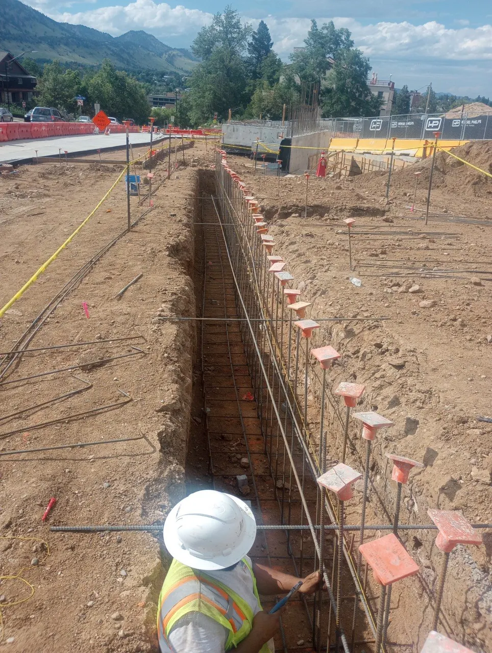 Reinforcing steel in a commercial foundation trench