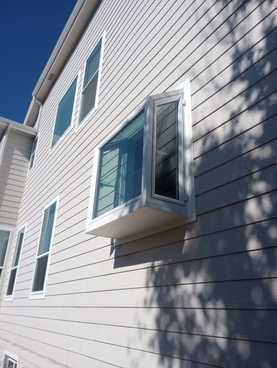 Finished bay window from a second exterior angle