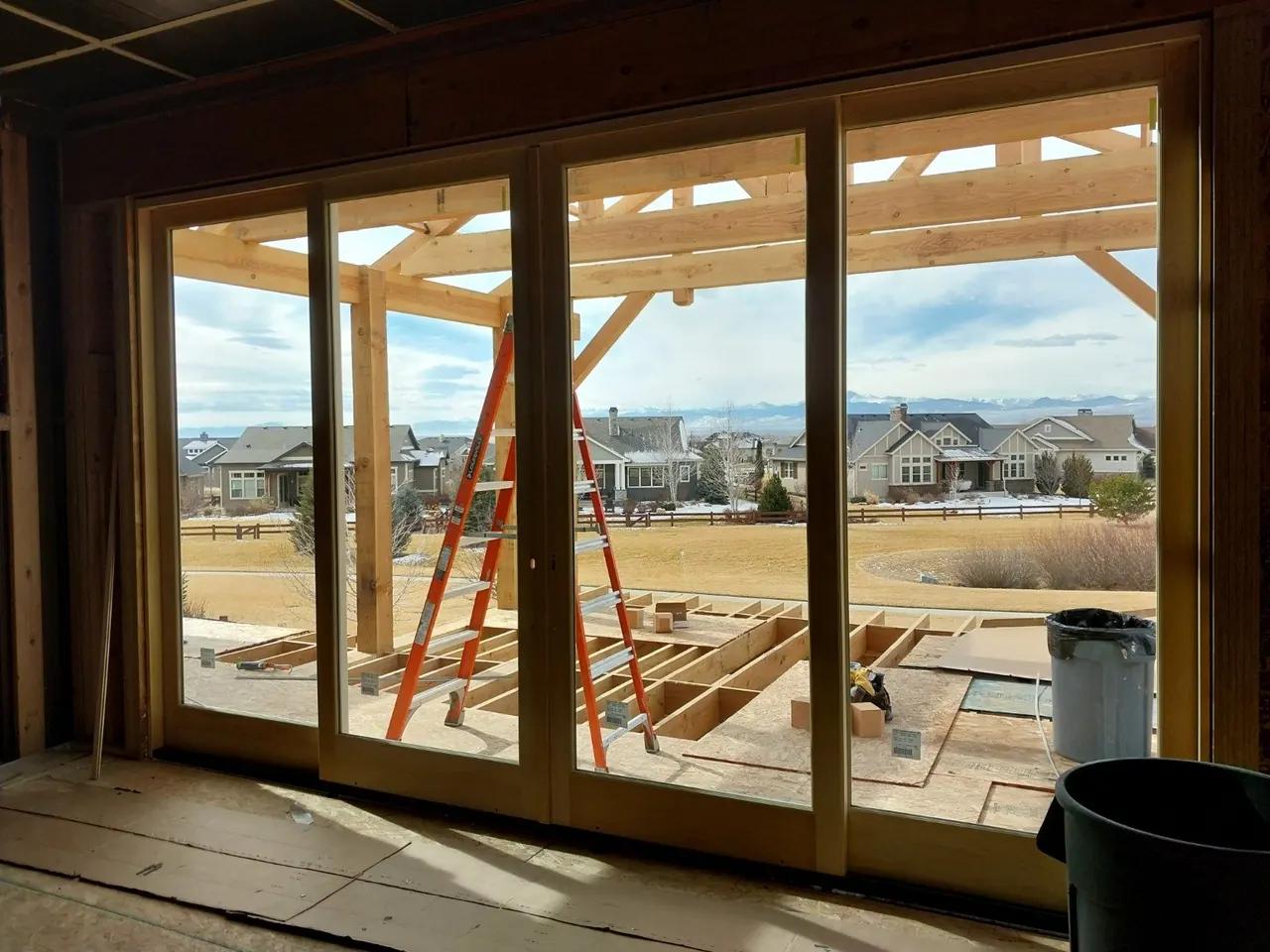 Four-panel exterior door system during installation