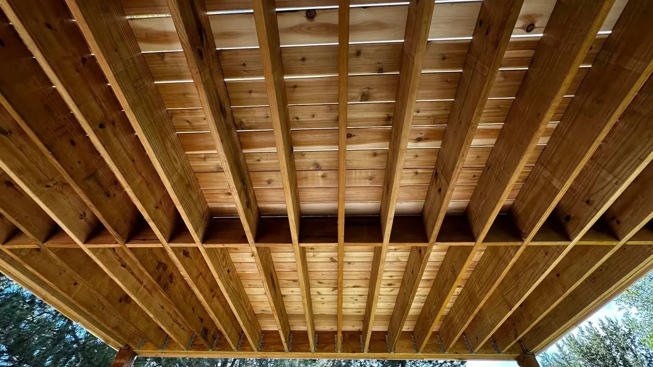 Deck framing detail from below
