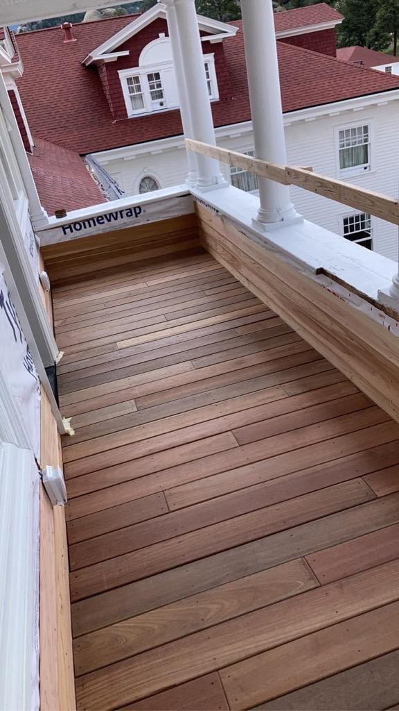 Finished hardwood deck detail in Fort Collins